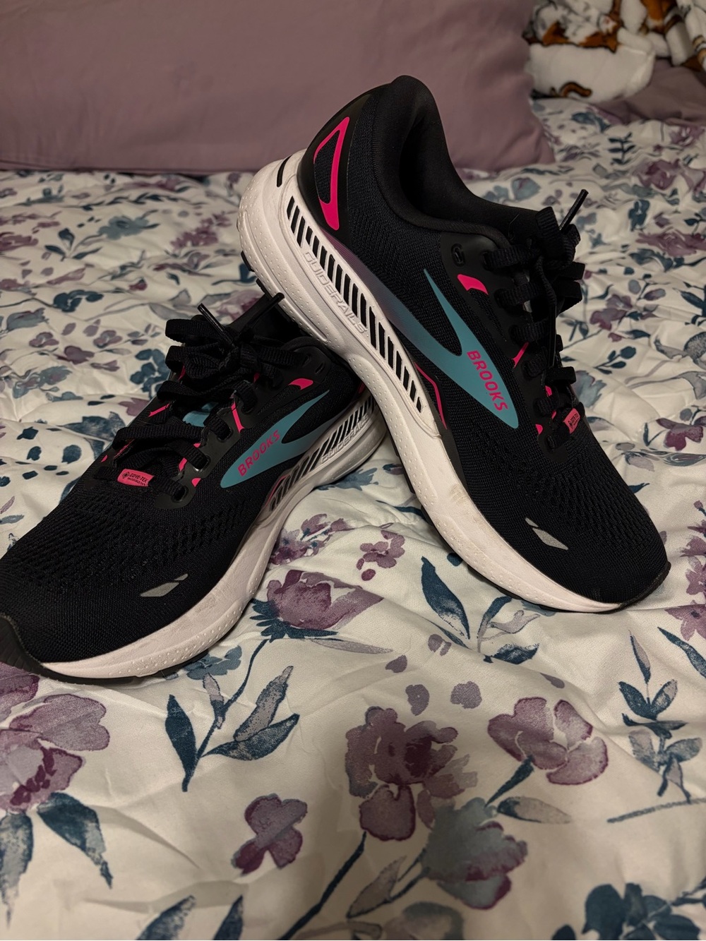 Brooks Women's Black Running Shoes with Pink and Teal Accents